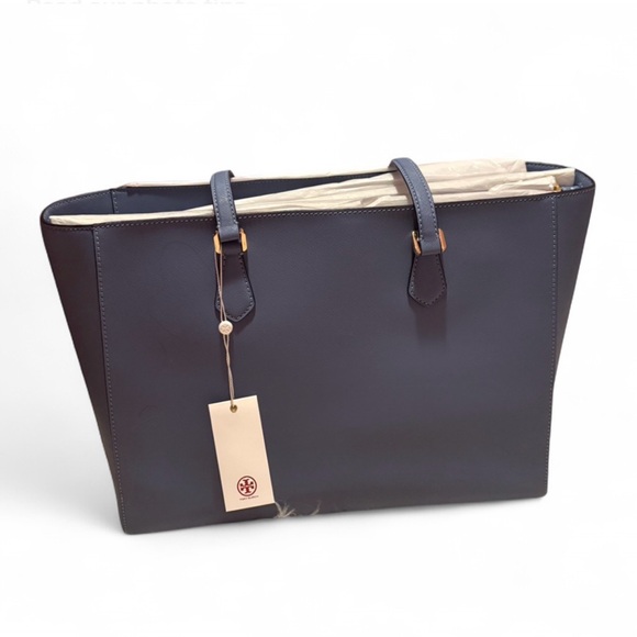 🌟 NWT Tory Burch Robinson Tote Bluewood Saffiano Leather + Dust Bag - Picture 2 of 10